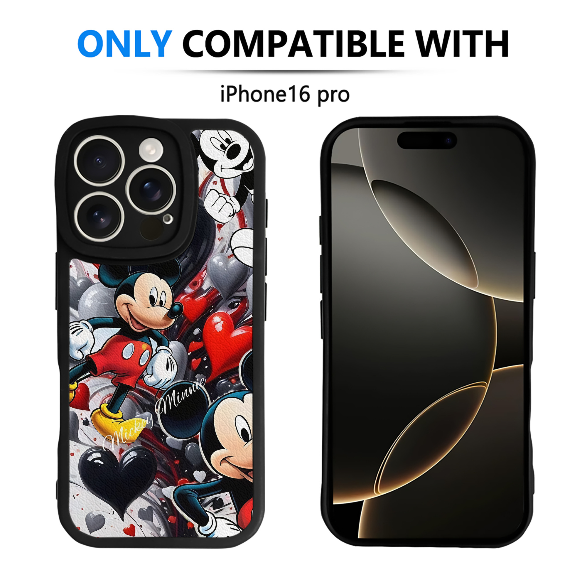 （画像用） ミッキーマウス Mickey Mouse 【iPhone 16シリーズ対応】シリコンスマホケース（レザー調） 材質：シリコン